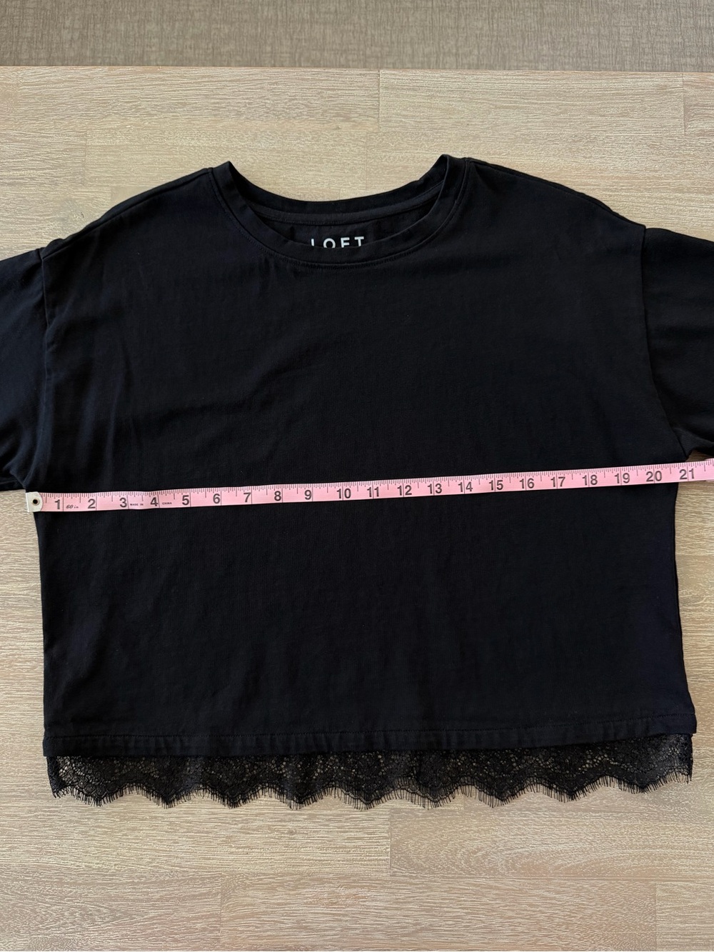LOFT Black Lace Hem Crop Tee | Size Small - Picture 6 of 7